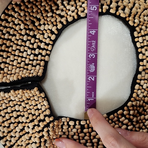 Brown Jacquard Mini Dress with Wood Bead Collar - Picture 8 of 8